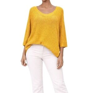 Misia Mustard‎ Yellow Button Back Knit Sweater Oversized Scoop Neck 2X